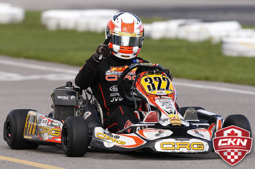 Christophe Paquet celebrates his victory in the potent Rotax Senior class on Saturday (Photo by: Cody Schindel/CanadianKartingNews.com)